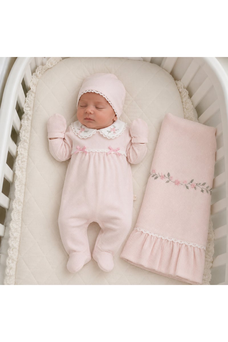 Lisa Natural Set Baby Girl Hospital Release 4 Piece Organic Cotton Newborn Gift Box Set Pink 0–3 months - Image 1