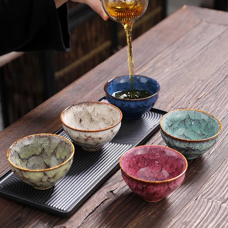 ZPGXLRZ 5Pcs Ceramic Tea Cup Set, 4oz Chinese Tea Cups with Designed Gift Box - 5 Stylish Colors - Image 2