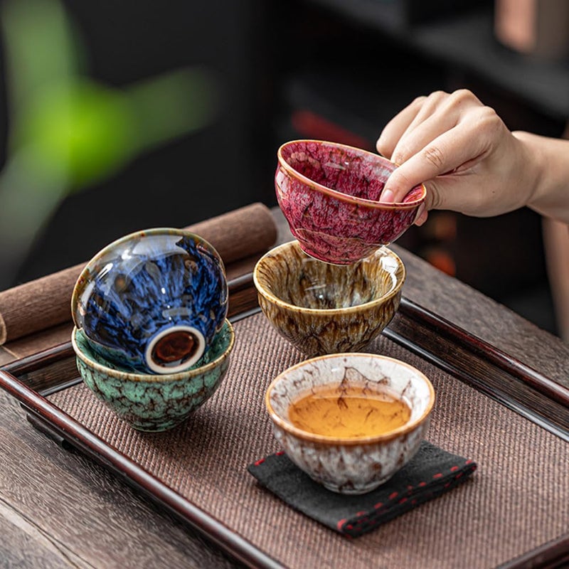ZPGXLRZ 5Pcs Ceramic Tea Cup Set, 4oz Chinese Tea Cups with Designed Gift Box - 5 Stylish Colors - Image 3