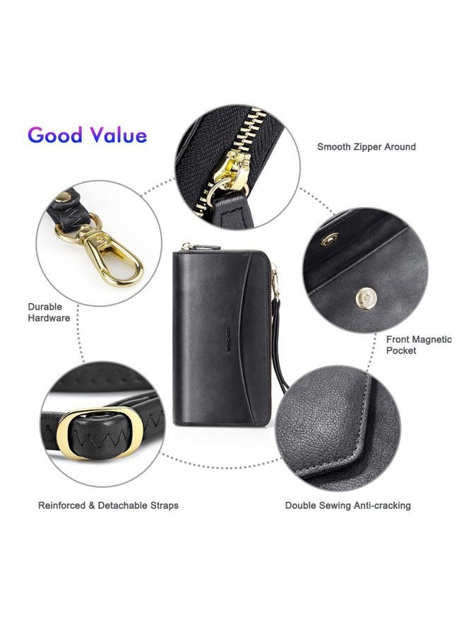 nuoku Womens RFID Wallet Purse Wristlet Crossbody Clutch with Zip Around 2 Strap, Black, Medium - Image 5