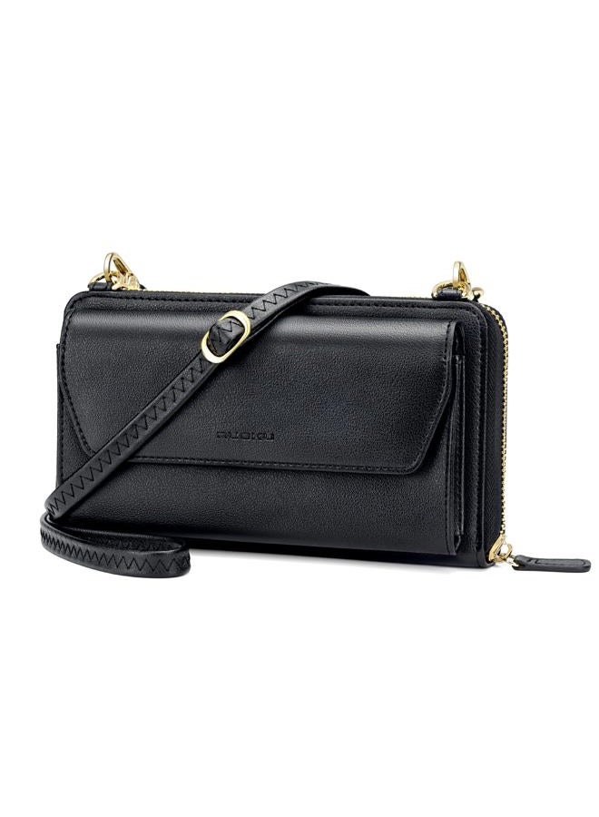 nuoku Womens RFID Wallet Purse Wristlet Crossbody Clutch with Zip Around 2 Strap, Black, Medium - Image 1
