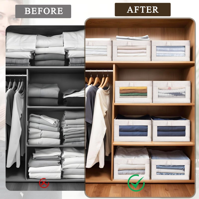 VZZNN 10 Pack Linen Closet Organizers And Storage, Closet Storage Bins for Closet Organization, Linen Closet Baskets Foldable Closet Organizer Bins with Clear Window For Organizing Clothing, Jeans - Image 2
