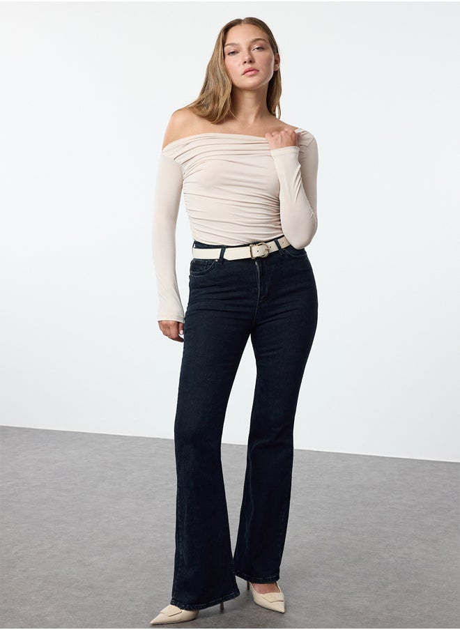 trendyol - Stone Gather/Drape Detailed Fitted/Body-Smoothing Long Sleeve Flexible Knitted Blouse TWOAW25BZ00248 - Image 1
