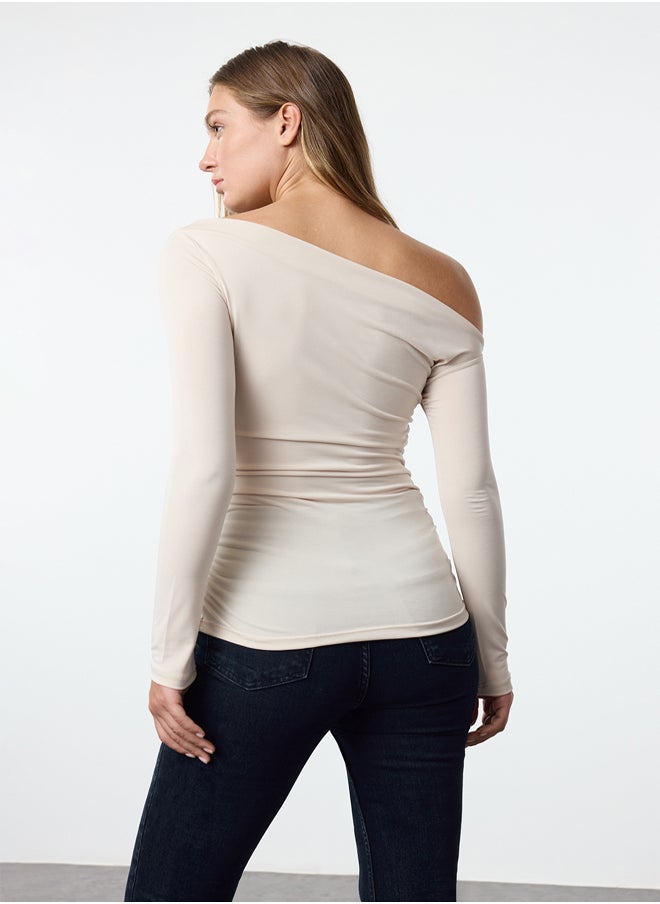 trendyol - Stone Gather/Drape Detailed Fitted/Body-Smoothing Long Sleeve Flexible Knitted Blouse TWOAW25BZ00248 - Image 1
