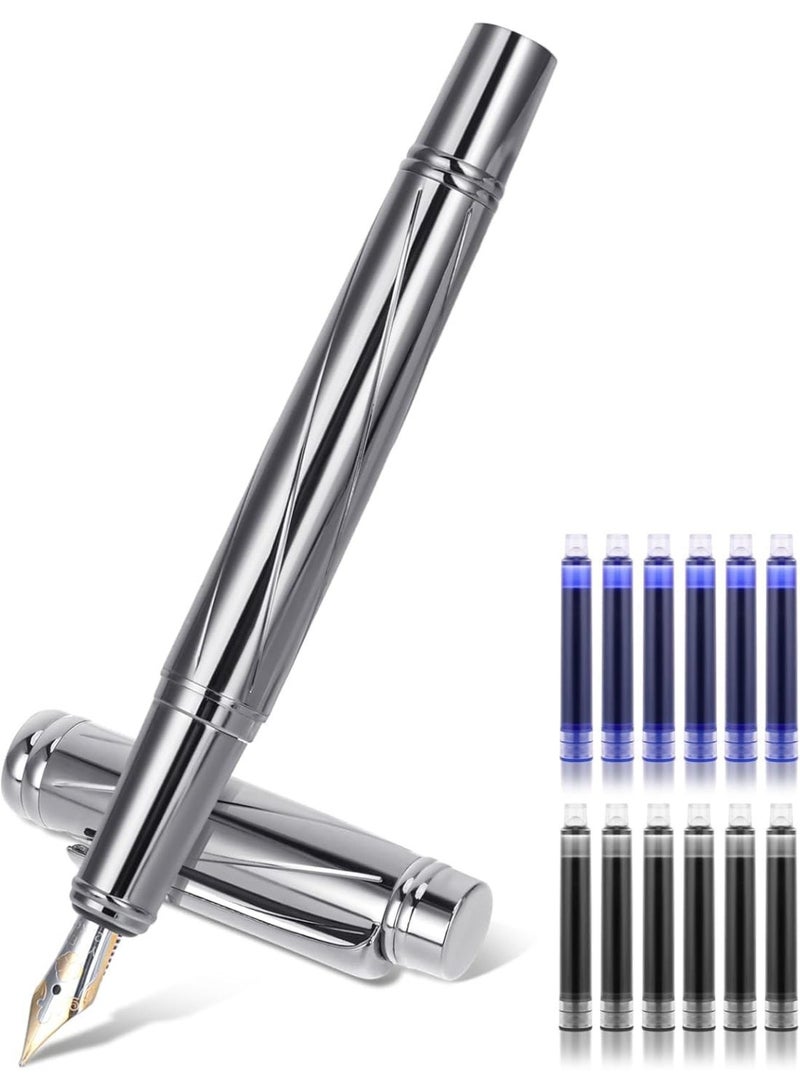 CLENEA Luxury Fountain Pen Set, Heavy Duty Fine Nib Metal Fountain Pens with12 3.4mm Ink Cartridges and Converter, Fancy Pens Smooth Writing for Journaling Office School Supplies - Image 1