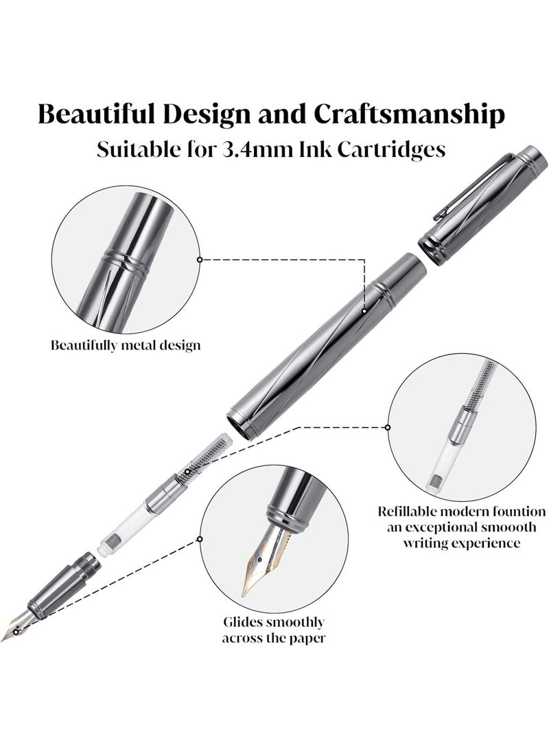 CLENEA Luxury Fountain Pen Set, Heavy Duty Fine Nib Metal Fountain Pens with12 3.4mm Ink Cartridges and Converter, Fancy Pens Smooth Writing for Journaling Office School Supplies - Image 4