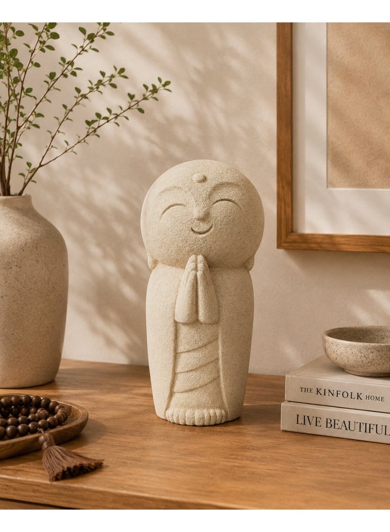 Home Auraa Monk Decorative Showpiece | Zen Praying Monk Figurine for Home Décor | Premium Polyresin Statue | Beige Stone Finish | 30.5 x 15 x 14.5 CM - Image 2