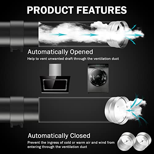 Kikerike 2 Pcs 4 Inch Draft Blocker Backdraft Damper Duct Draft Stopper One-Way Airflow Ducting Insert Backflow Preventer Inline Fan Vent Deflector - Image 4
