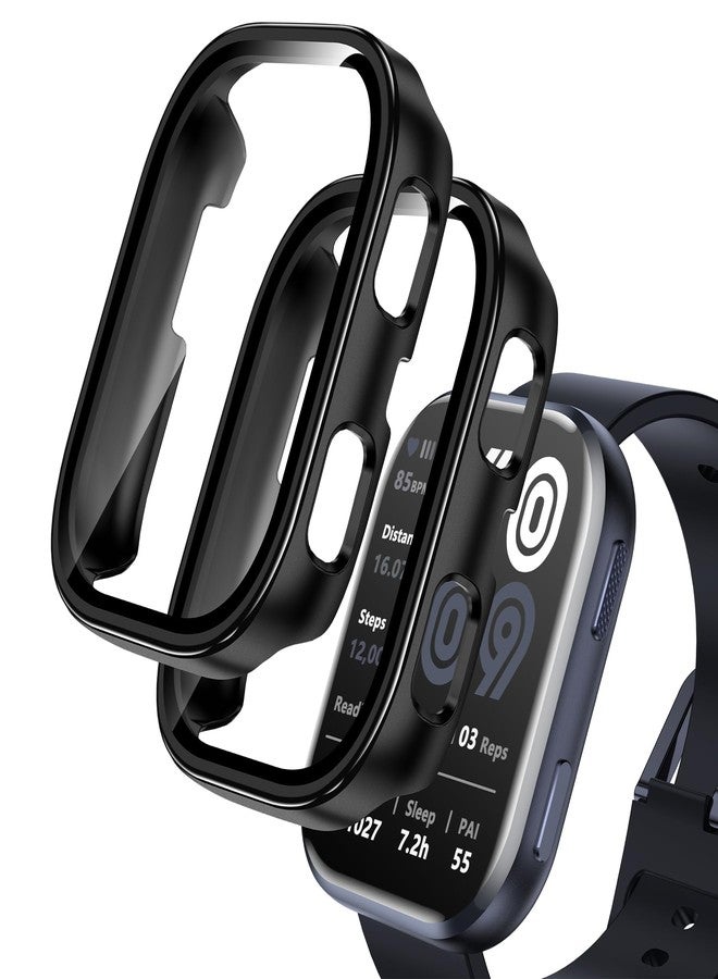EWUONU حافظة EWUONU 2 حزمة متوافقة مع Amazfit Bip 6، واقي شاشة زجاجي مقسى مع غطاء صلب مضاد للصدمات ومقاوم للخدوش، غطاء واقي كامل لملحقات ساعة الرجال والنساء، أسود - Image 1