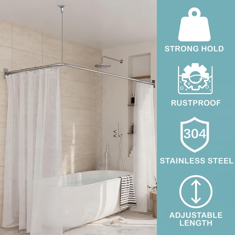 CANRAY Shower Rod Ceiling Support Bracket 2-Pack â€“ Anti-Sagging 304 Stainless Steel, 60" Adjustable Rust-Resistant, Fits Curved/L/U-Shaped Rods - Image 4