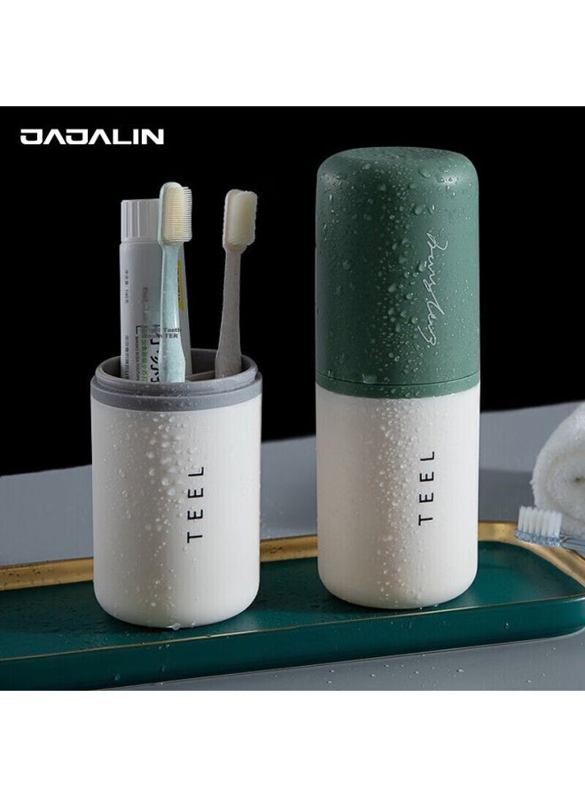 Jajalin Travel Toiletry Cup Set With 2 Detachable Toothbrush Cups, Creative Simple Toothbrush Holder Box, Travel Toiletry Cup Set, Light Green - Image 1
