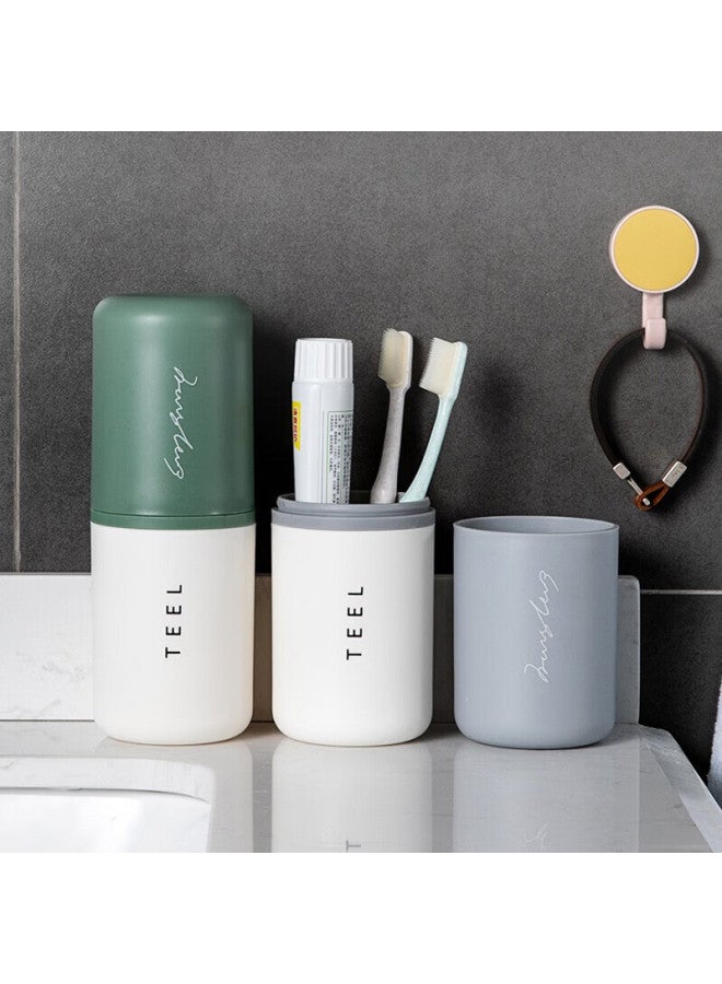Jajalin Travel Toiletry Cup Set With 2 Detachable Toothbrush Cups, Creative Simple Toothbrush Holder Box, Travel Toiletry Cup Set, Light Green - Image 3