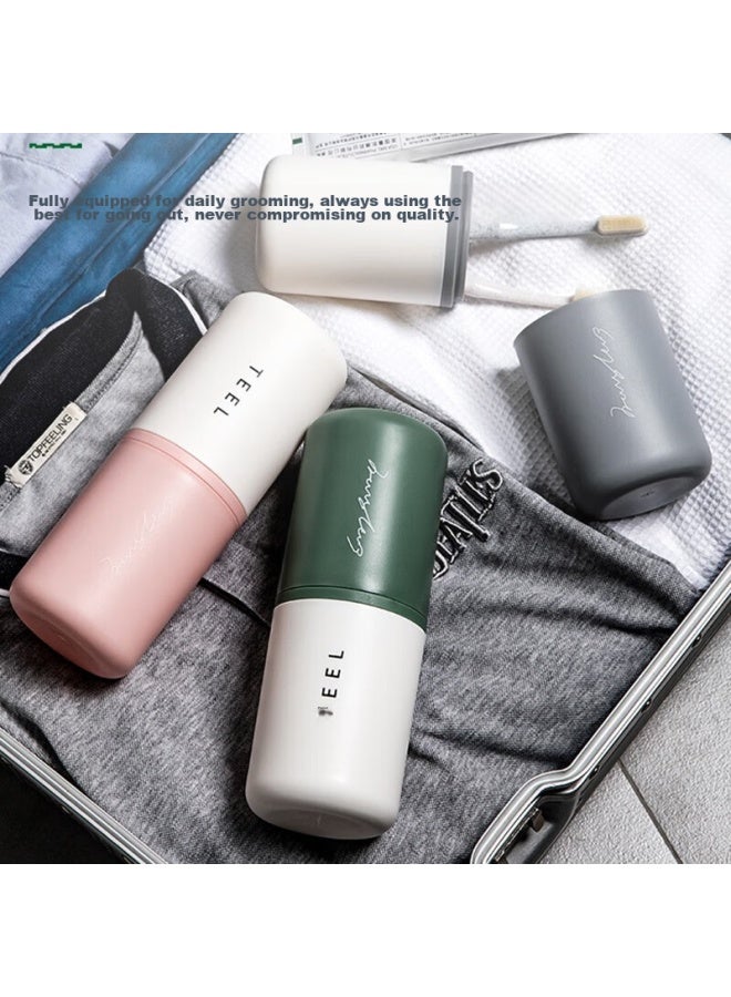 Jajalin Travel Toiletry Cup Set With 2 Detachable Toothbrush Cups, Creative Simple Toothbrush Holder Box, Travel Toiletry Cup Set, Light Green - Image 2