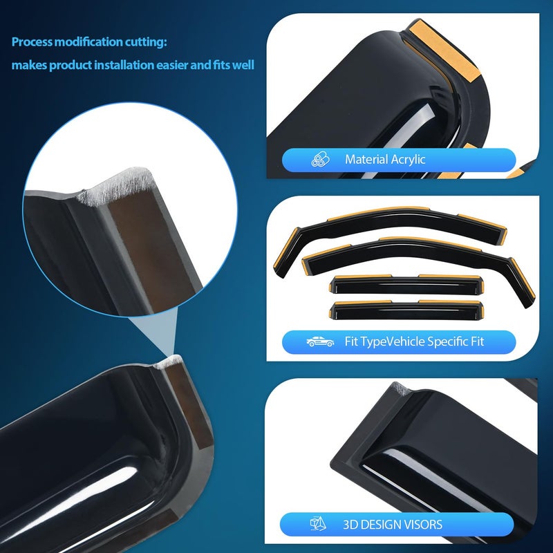 Nilight in-Channel Window Visors for 2019â€“2026 Chevy Silverado 1500 & GMC Sierra 1500 Crew Cab, Rain Guards Vent Visors for Fresh Air in Rain, Car Wash Safe, Reduce Fog & Wind Noise-4pcs - Image 2