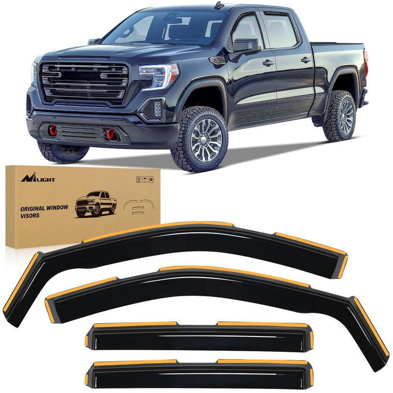Nilight in-Channel Window Visors for 2019â€“2026 Chevy Silverado 1500 & GMC Sierra 1500 Crew Cab, Rain Guards Vent Visors for Fresh Air in Rain, Car Wash Safe, Reduce Fog & Wind Noise-4pcs - Image 1