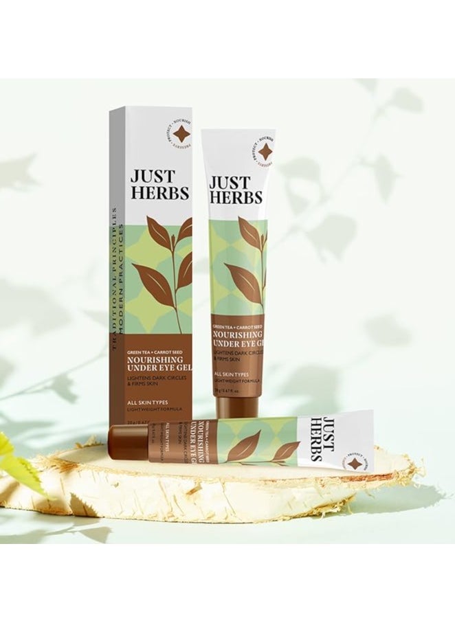 Just Herbs Just Herbs Nourishing Under Eye Gel Cream for Dark Circles, Eye Puffiness, Fine Lines & Wrinkles with Green Tea & Carrot Seed -For Men & Women 20 gm  - Image 4