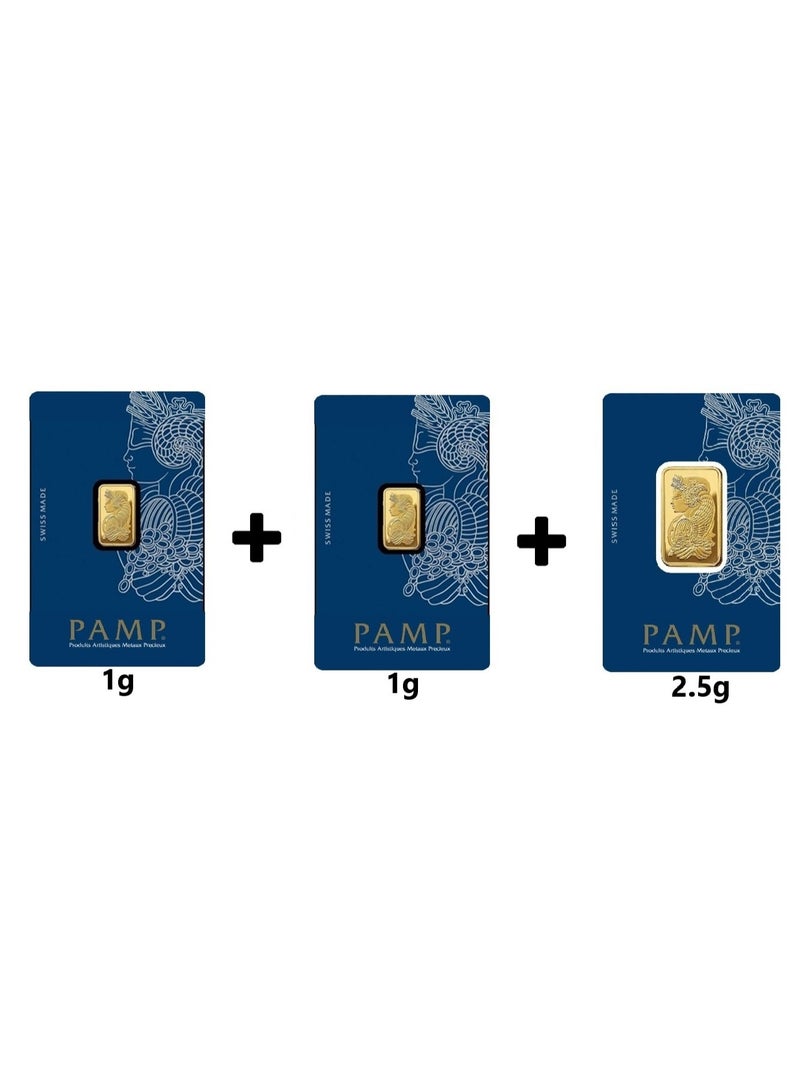 3 Gold Bars: 1 Gram + 1 Gram + 2.5 Grams of 24-Karat Swiss Gold