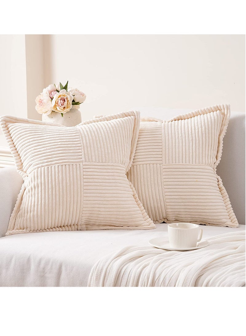 SYOSI Cream Throw Pillows Covers 18 x 1845 X 45 cm Set of 4 Corduroy Decorative Rustic Modern Farmhouse Pillow Cover, Square Boho Cushion Case for Couch Sofa Bedroom Living Room NO Pillow Insert - Image 1