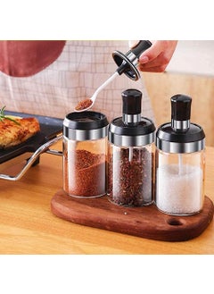 JNdabhi 250Ml Glass Seasoning Container for Condiment Jar Pickle Jar Spice Jar Salt n Sugar JarGlass Jar Bottles for Kitchen UseSeasoning Bottle Kitchen Product Spoon Bottle Set of 3