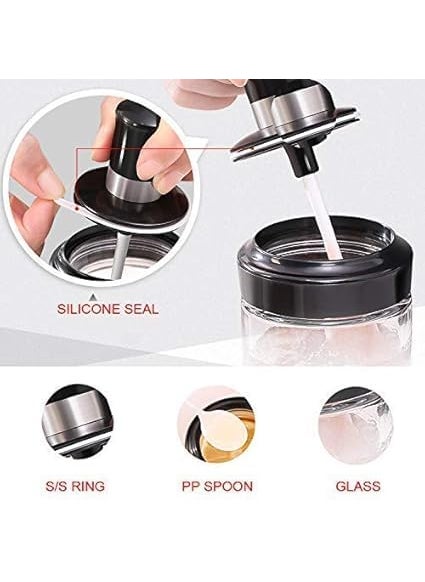 JNdabhi - JNdabhi 250Ml Glass Seasoning Container for Condiment Jar Pickle Jar Spice Jar Salt n Sugar JarGlass Jar Bottles for Kitchen UseSeasoning Bottle Kitchen Product Spoon Bottle Set of 3 - Image 1