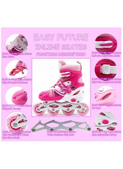 EASY FUTURE Inline Skates Adjustable Size Roller Skates With Flashing Wheels Children Skate Shoes Including Protective Gear Knee Elbow Wrist Pink Color  - Image 2