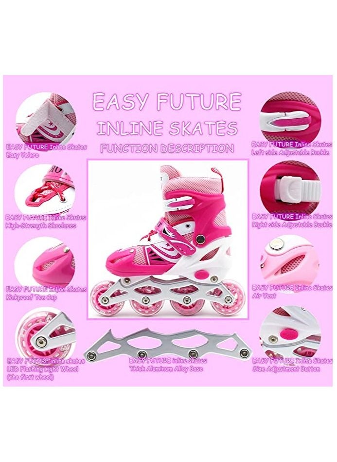 EASY FUTURE Inline Skates Adjustable Size Roller Skates With Flashing Wheels Children Skate Shoes Including Protective Gear Knee Elbow Wrist Pink Color  - Image 2