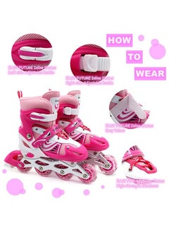 EASY FUTURE Inline Skates Adjustable Size Roller Skates With Flashing Wheels Children Skate Shoes Including Protective Gear Knee Elbow Wrist Pink Color  - Image 5