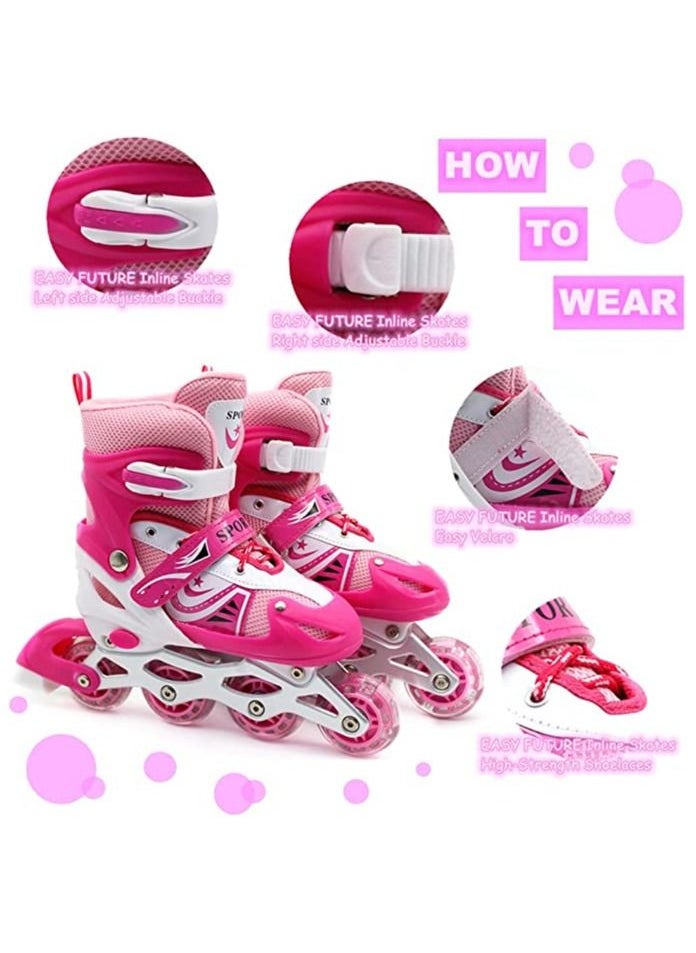 EASY FUTURE Inline Skates Adjustable Size Roller Skates With Flashing Wheels Children Skate Shoes Including Protective Gear Knee Elbow Wrist Pink Color  - Image 5