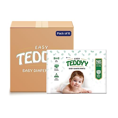 TEDDYY Easy Baby NB Size Diaper Pant Style | 126 Count (New Born) | Upto 5 kgs (Pack of 7) | Long Protection Hours | Anti-Bacterial | Airy Breathable Fit | Rapid Soaker Channels with Wetness Indicator - Image 1
