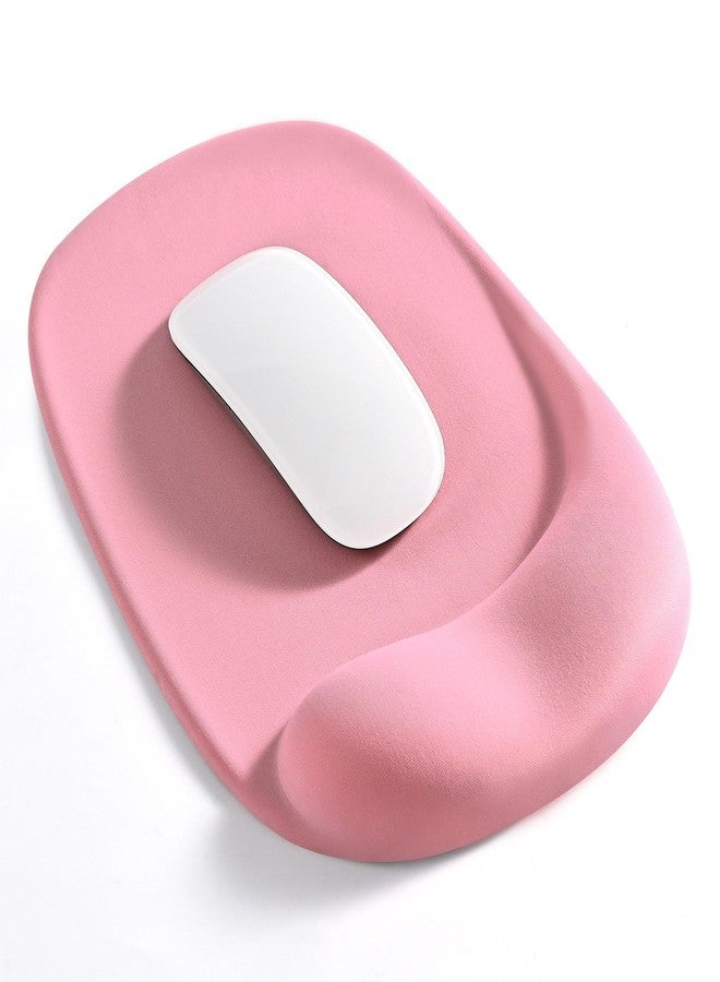 EooCoo Pink Ergonomic Mouse Pad with Gel Wrist Support, Office Decor for Women, Middle Concave Design for Relieve Wrist Pain, Lycra Surface Smooth Control, Non Slip PU Base, Portable Mousepad - Image 1