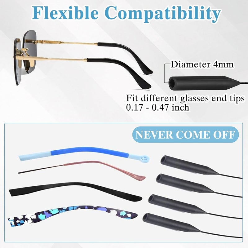 CoolShef حزام حامل النظارات القابل للتعديل مع قبضة أذن سيليكون، حبل نظارات مضاد للانزلاق، ملحقات سلسلة نظارات رياضية للنظارات (2 حزام + 1 خطاف أذن، أسود) - Image 3