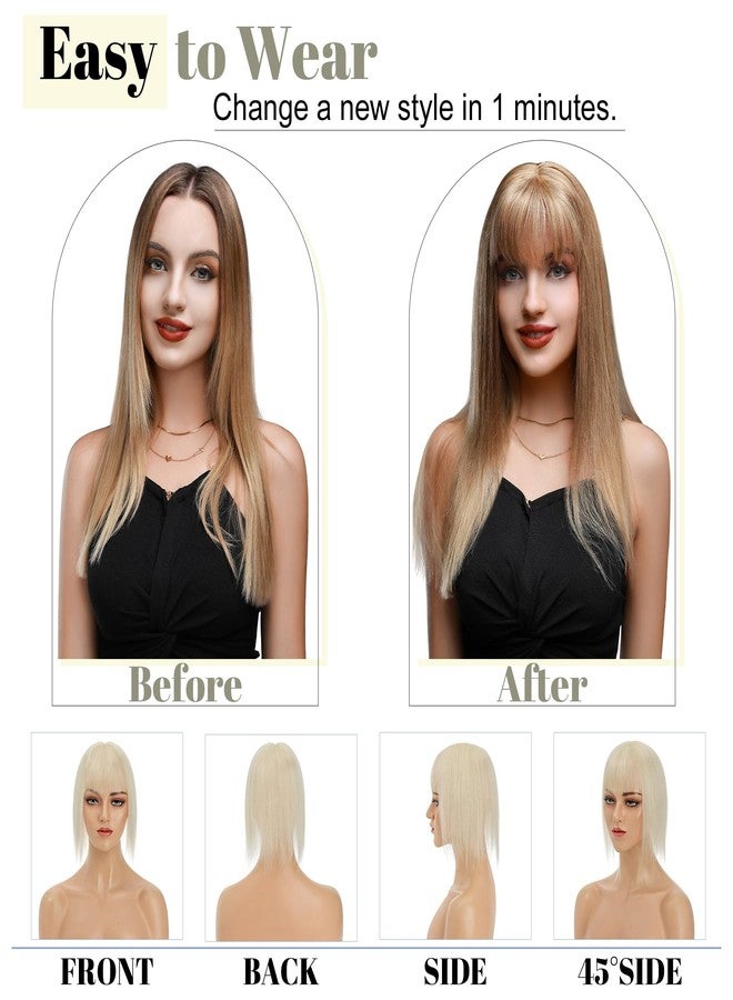 SEGO Human Hair Toppers for Women With Bangs 100% Real 130% Density 10 * 12CM Silk Base Clip in Top Wiglet Hair Pieces for Thinning Hair /6 Inch Platinum Blonde - Image 5