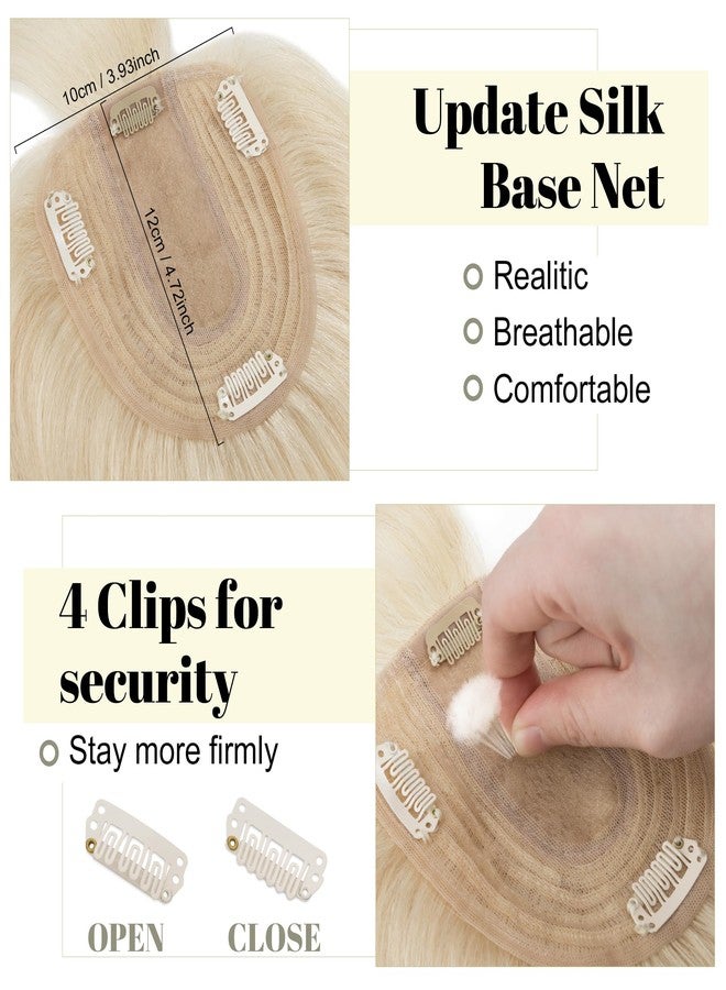 SEGO Human Hair Toppers for Women With Bangs 100% Real 130% Density 10 * 12CM Silk Base Clip in Top Wiglet Hair Pieces for Thinning Hair /6 Inch Platinum Blonde - Image 4