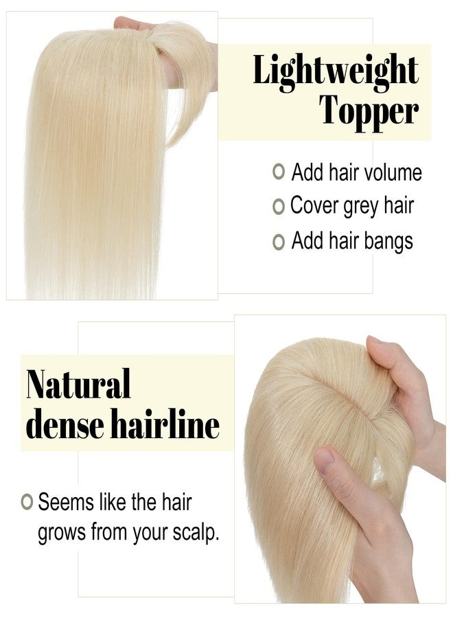 SEGO Human Hair Toppers for Women With Bangs 100% Real 130% Density 10 * 12CM Silk Base Clip in Top Wiglet Hair Pieces for Thinning Hair /6 Inch Platinum Blonde - Image 3
