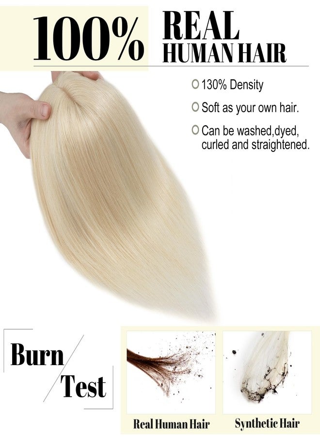 SEGO Human Hair Toppers for Women With Bangs 100% Real 130% Density 10 * 12CM Silk Base Clip in Top Wiglet Hair Pieces for Thinning Hair /6 Inch Platinum Blonde - Image 2