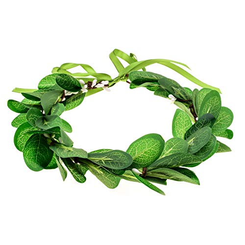 June Bloomy Greenery Leaf Crown Rustic Wedding Headpiece Bridal Headband Photo Prop (A-Green) - Image 1