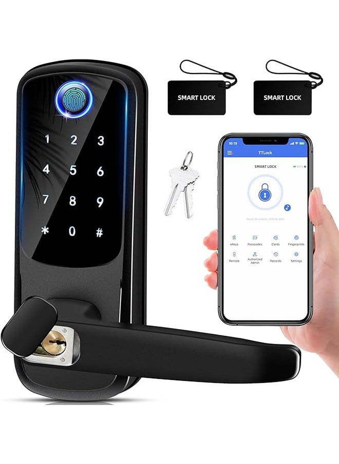 Hihonor - Smart Door Lock with Handle Front Door Keyless Entry Door Lock Fingerprint Smart Lock Digital Door Lock with Keypad Biometric Door Lock - Image 1