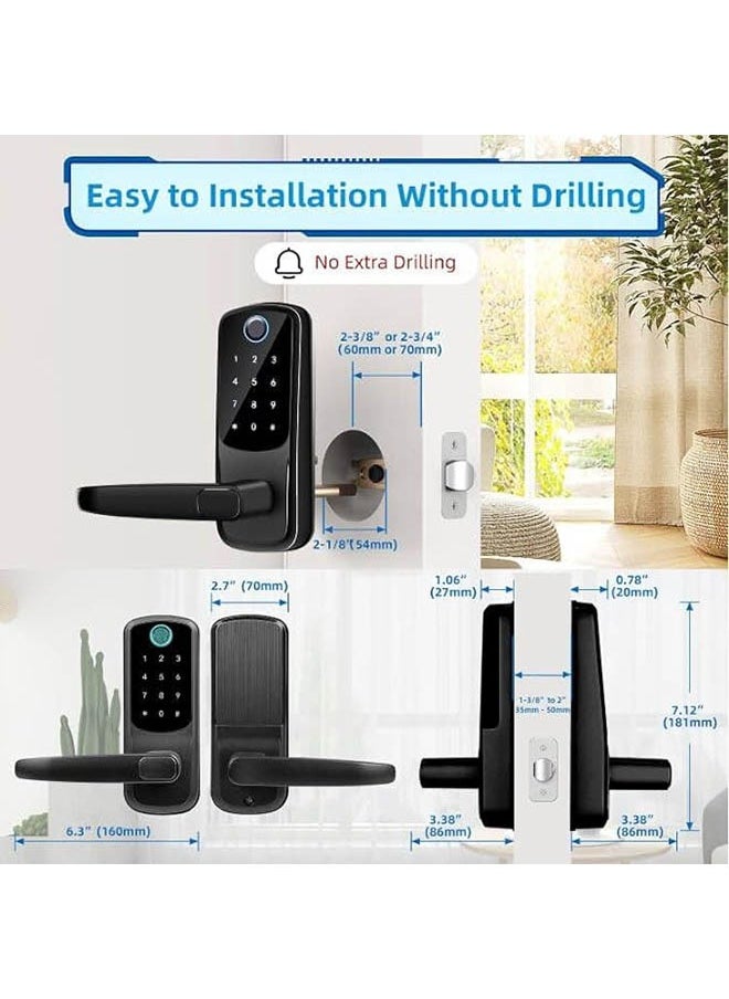 Hihonor - Smart Door Lock with Handle Front Door Keyless Entry Door Lock Fingerprint Smart Lock Digital Door Lock with Keypad Biometric Door Lock - Image 1