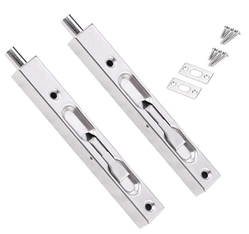Secfanya 2 Pcs Door Flush Bolt Guard Concealed Slide Bolt Lock - 8 Inch Concealed Security Door Lock for French Doors, Composite Doors,Wood Doors,Double Doors,Dummy Doors，Bolt - Image 1