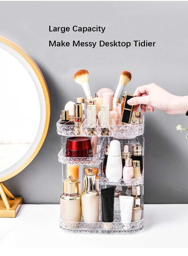منظم مكياج دوار بزاوية 360 درجة، رف مكياج قابل للدوارة ومُعدل بتصميم DIY بأكريليك للحوض، صندوق تخزين مكياج كبير السعة للمكتبات المخصصة للمكياج، مناسب للفرشاة والمصاصي، شفاف - Image 4