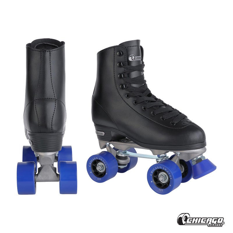 Chicago Skates زلاجات شيكاغو الفاخرة السوداء رباعية العجلات للأولاد والرجال المبتدئين تصميم كلاسيكي قابل للتعديل عالي القمة للزلاجات الداخلية أو الخارجية ومنافسات الزلاجات - Image 2