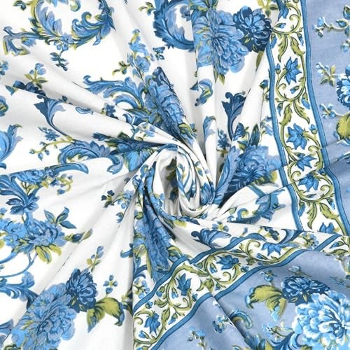 ElanorHomes 240 TC Cotton Double King Size Bedsheet | Hand Printed | Ultra-Soft & Skin-Safe | Breathable Summer Comfort | 93x108 inches with 2 Pillow Covers (Aqua Jaal) - Image 2