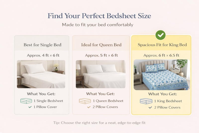 ElanorHomes 240 TC Cotton Double King Size Bedsheet | Hand Printed | Ultra-Soft & Skin-Safe | Breathable Summer Comfort | 93x108 inches with 2 Pillow Covers (Aqua Jaal) - Image 4