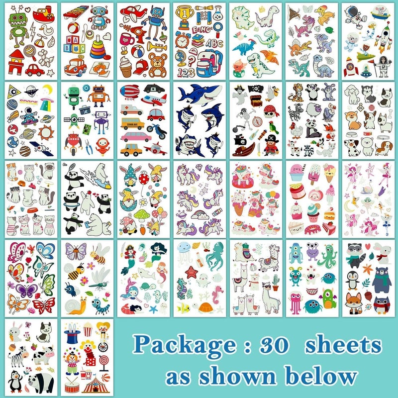 Partywind 380 Styles (30 Sheets) Luminous Tattoos for Kids, Mixed Styles Temporary Tattoos Stickers with Mermaid/Dinosaur/Space/Pirate for Boys and Girls, Glow Party Supplies - Image 2