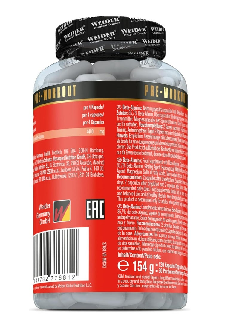 Weider Beta-Alanine Capsules 4.400mg Per Serving Supports Endurance, Reduces Fatigue And Enhances Athletic Performance - 120 Capsules  - Image 2