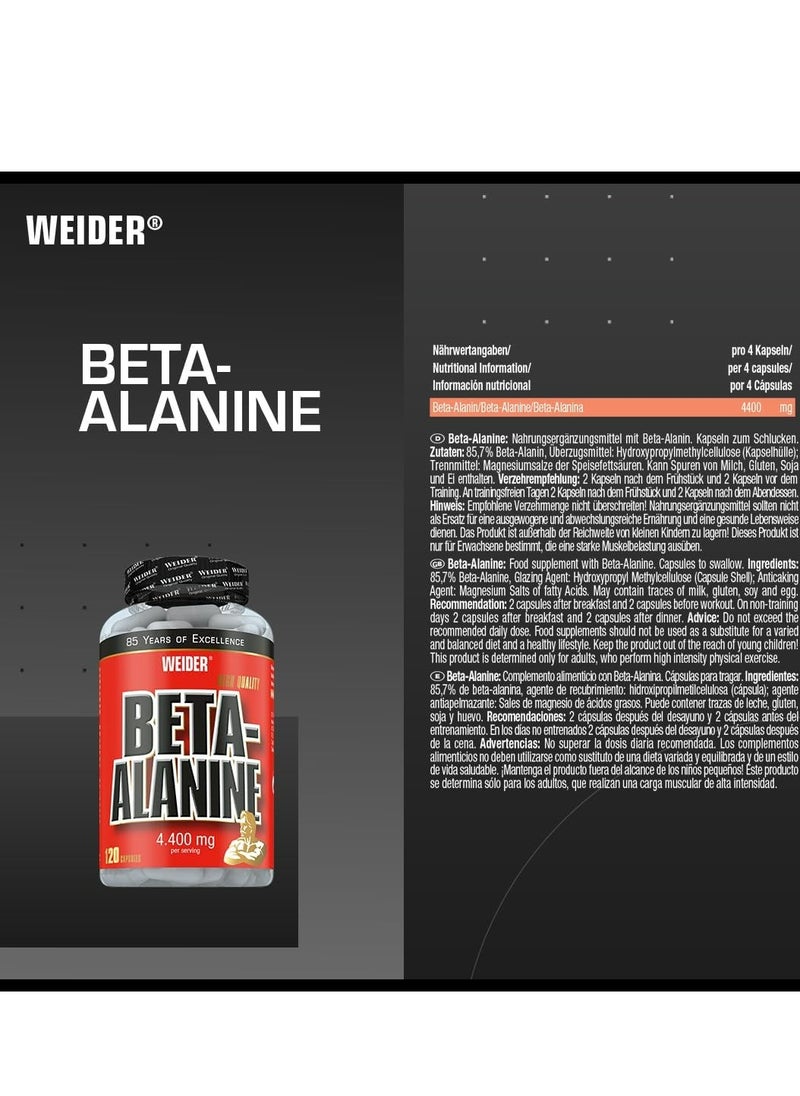 Weider Beta-Alanine Capsules 4.400mg Per Serving Supports Endurance, Reduces Fatigue And Enhances Athletic Performance - 120 Capsules  - Image 4