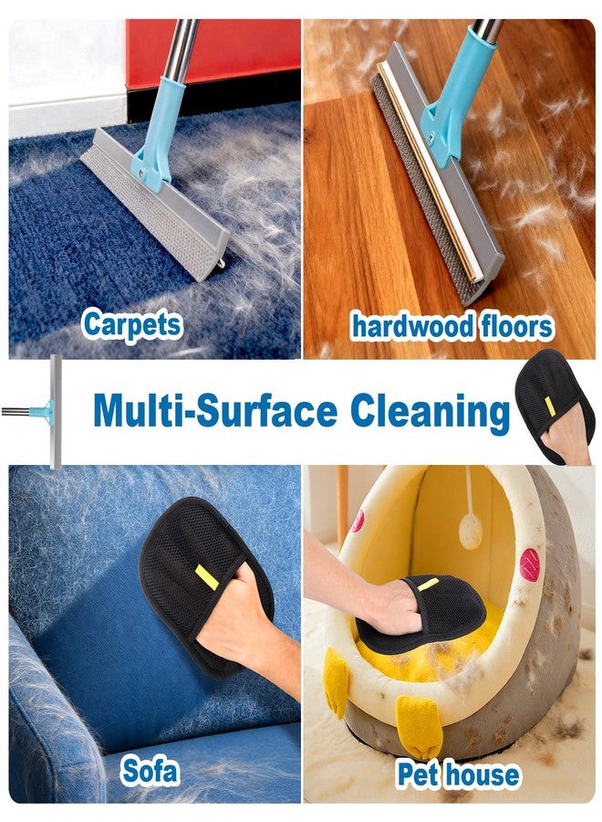 AIERSA Multifunctional Carpet Rake for Pet Hair Removal Tool 2 in 1 Metal and TPU Matted Carpet Scraper 54" Dog Hair Broom with Electrostatic Remover Glove for Couch Furniture Car - Image 3