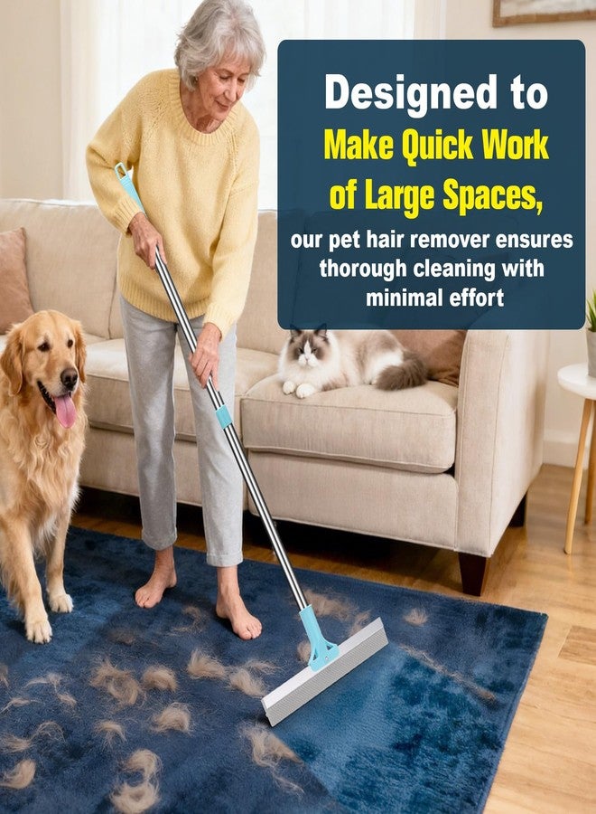 AIERSA Multifunctional Carpet Rake for Pet Hair Removal Tool 2 in 1 Metal and TPU Matted Carpet Scraper 54" Dog Hair Broom with Electrostatic Remover Glove for Couch Furniture Car - Image 5