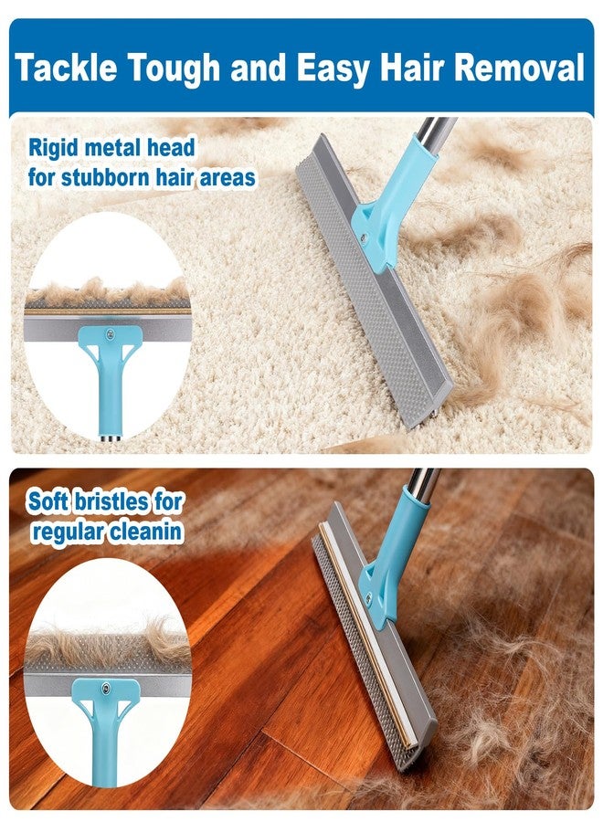 AIERSA Multifunctional Carpet Rake for Pet Hair Removal Tool 2 in 1 Metal and TPU Matted Carpet Scraper 54" Dog Hair Broom with Electrostatic Remover Glove for Couch Furniture Car - Image 2