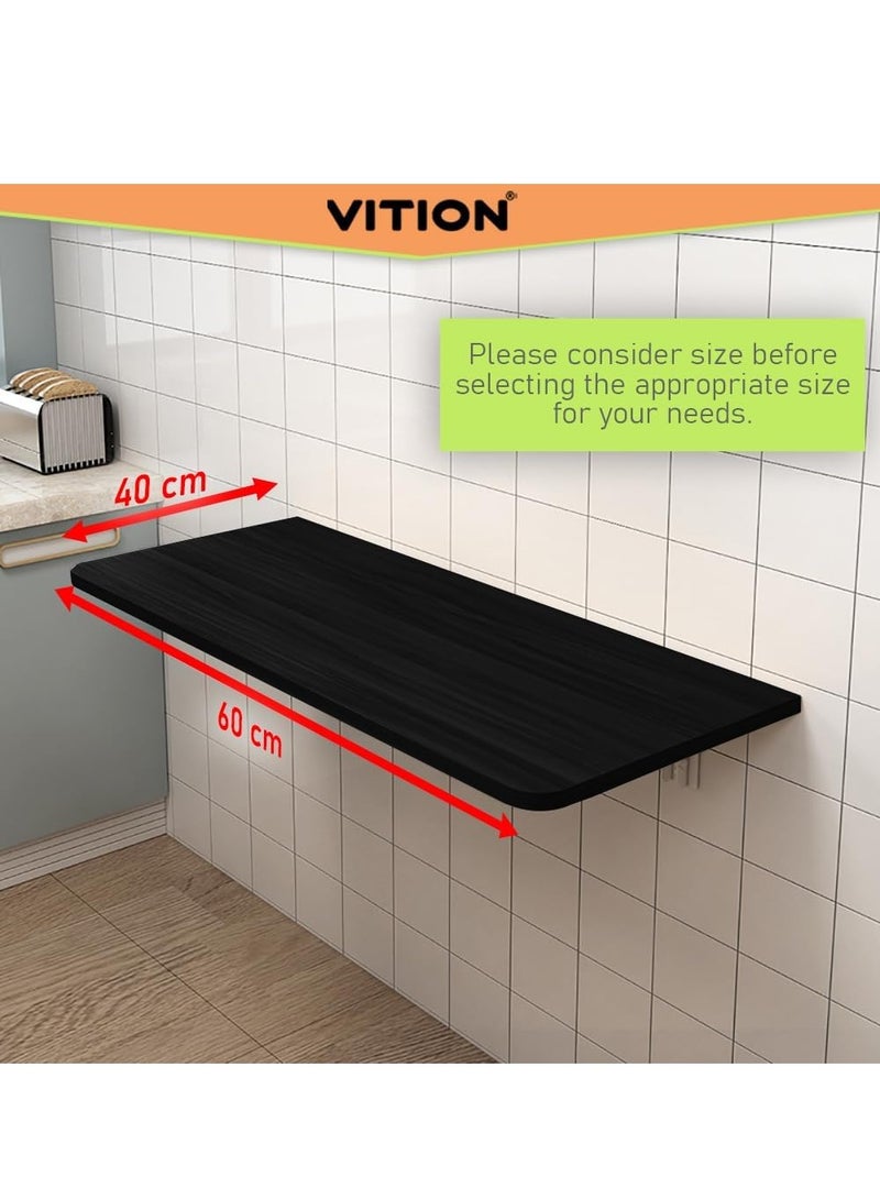 VITION Computer Wall Mount Stand Folding Wall-Mounted Drop-Leaf Table, Metal Folding Shelf Bench Table Bracket (40 x 60cm) Black - Image 2